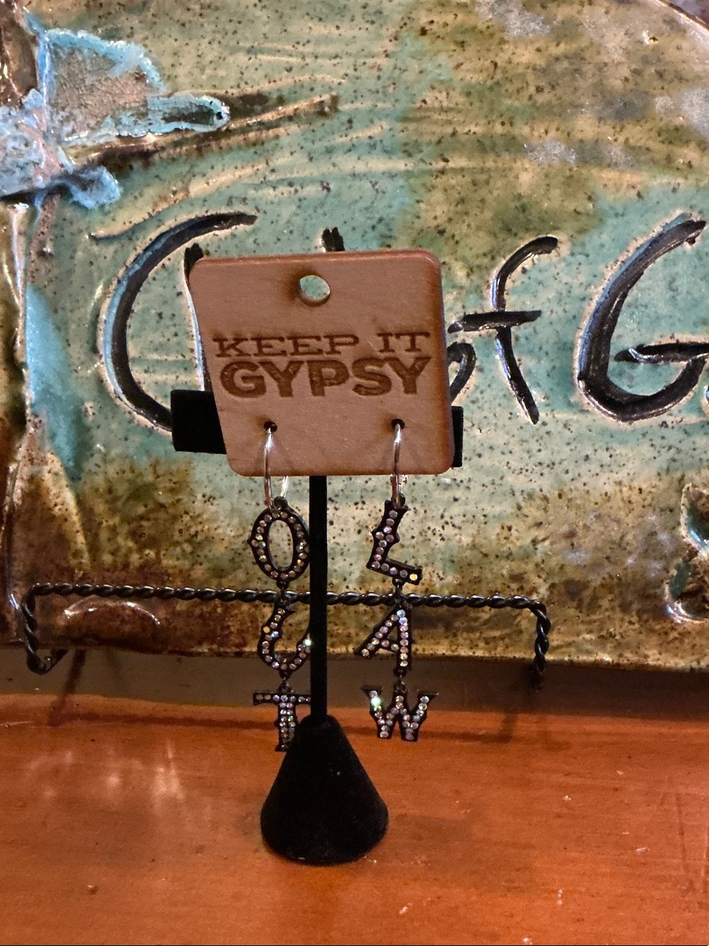 Keep It Gypsy Black Letter Dangle Earrings - 'GLAM' Style